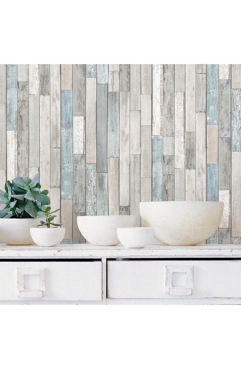 Wallpops Weathered Plank Short Peel & Stick Wallpaper, Alternate, color, Grey/ Blue Multi