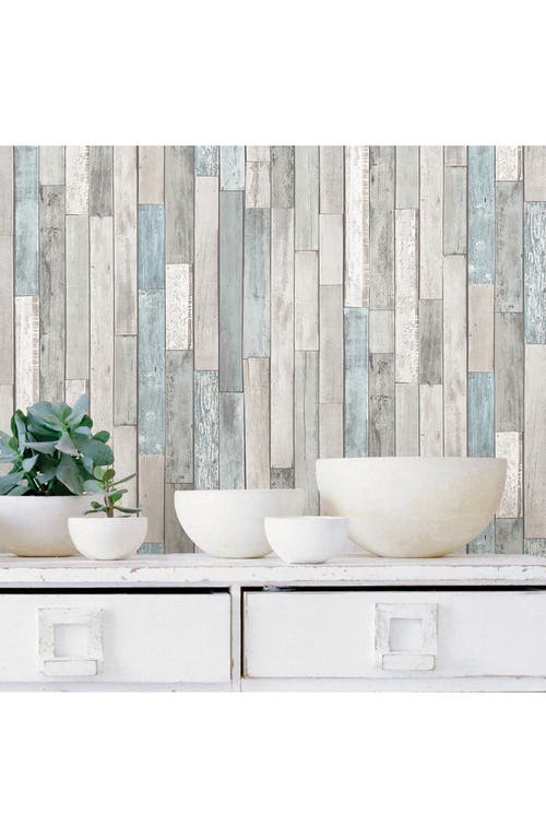 Wallpops Weathered Plank Short Peel & Stick Wallpaper In Grey/blue Multi