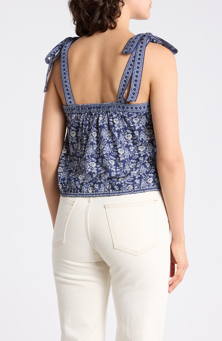 MAX STUDIO Tie Strap Bubble Top, Alternate, color, Navy Vintage Stencil