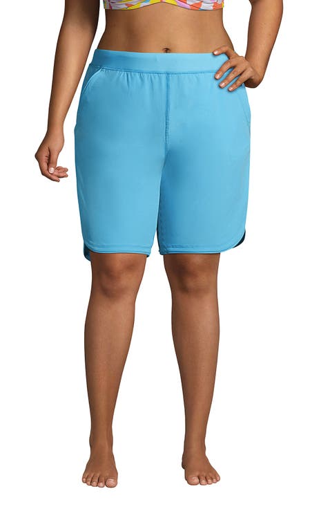 9" Quick Dry Elastic Waist Modest Board Shorts Swim Cover-up Shorts with Panty