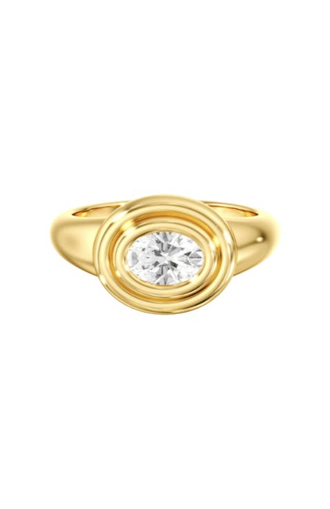 Double Bezel Oval Pinky Lab Diamond Ring in 14K