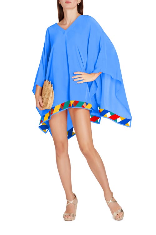 VALIMARE Bandage Hem Chiffon Cover-up Poncho in Blue 