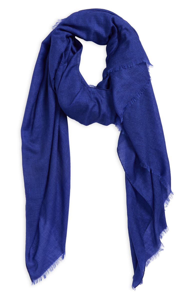 Akris Cashmere & Silk Fringe Scarf, Alternate, color, Royal Blue