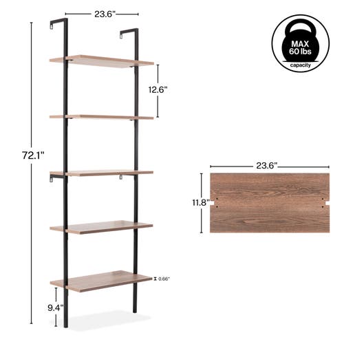 Happimess Madera Classic Industrial Shelf Wood Wall-mounted Open Ladder Bookcase With Metal Frame In Brown/black