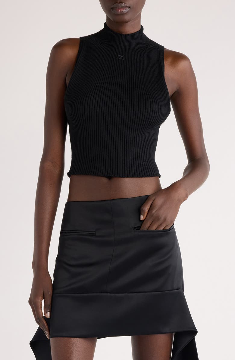Courrèges Mock Neck Cotton & Merino Wool Crop Top, Main, color, 
