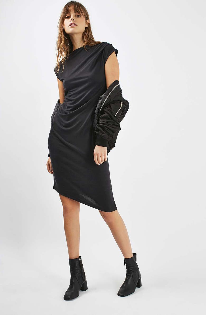 Topshop Asymmetric Slinky Drape Dress, Alternate, color, 