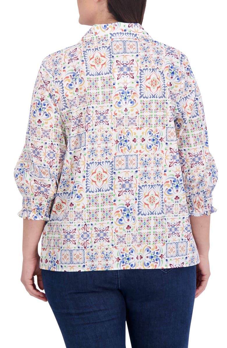 Foxcroft Alexis Watercolor Print Smocked Sleeve Cotton Popover Top, Alternate, color, 