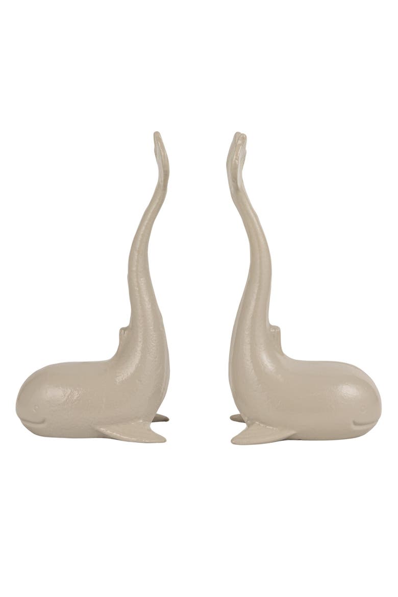 Whale-Shaped Cast Iron Bookends, Grey Finish, Alternate, color, Grey