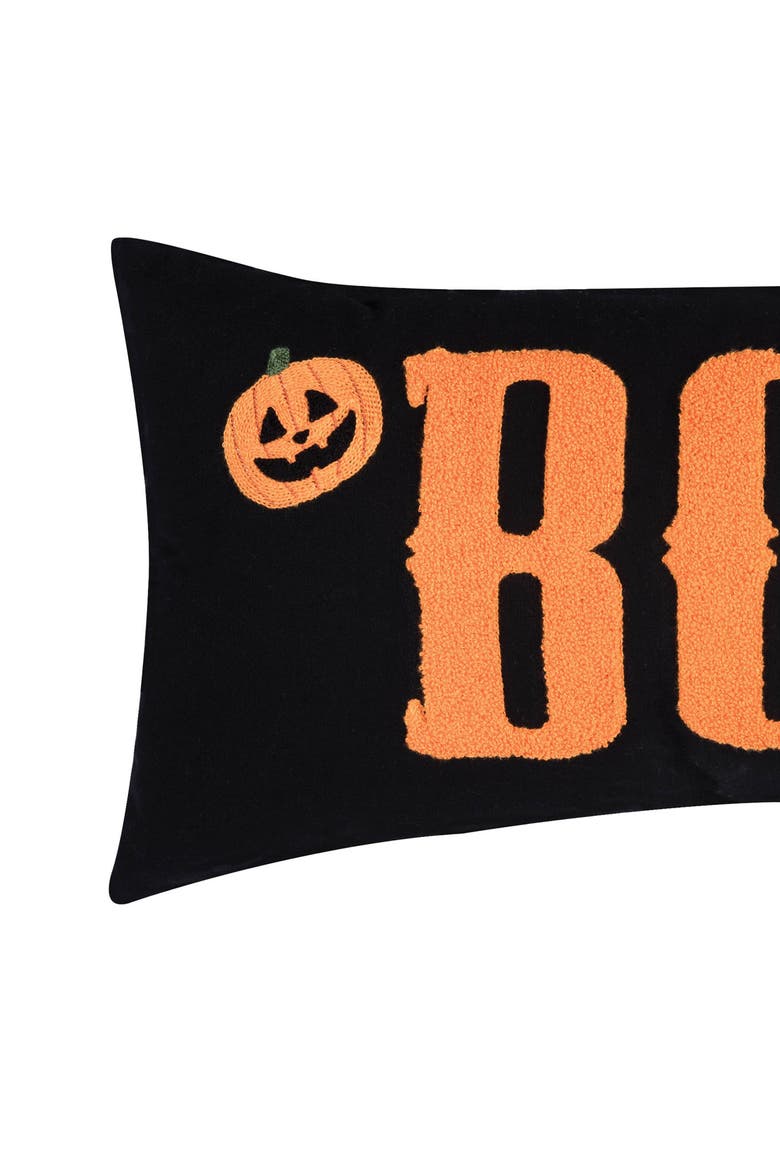 Boo Pumpkin Halloween Lumbar Accent Pillow, Alternate, color, Black