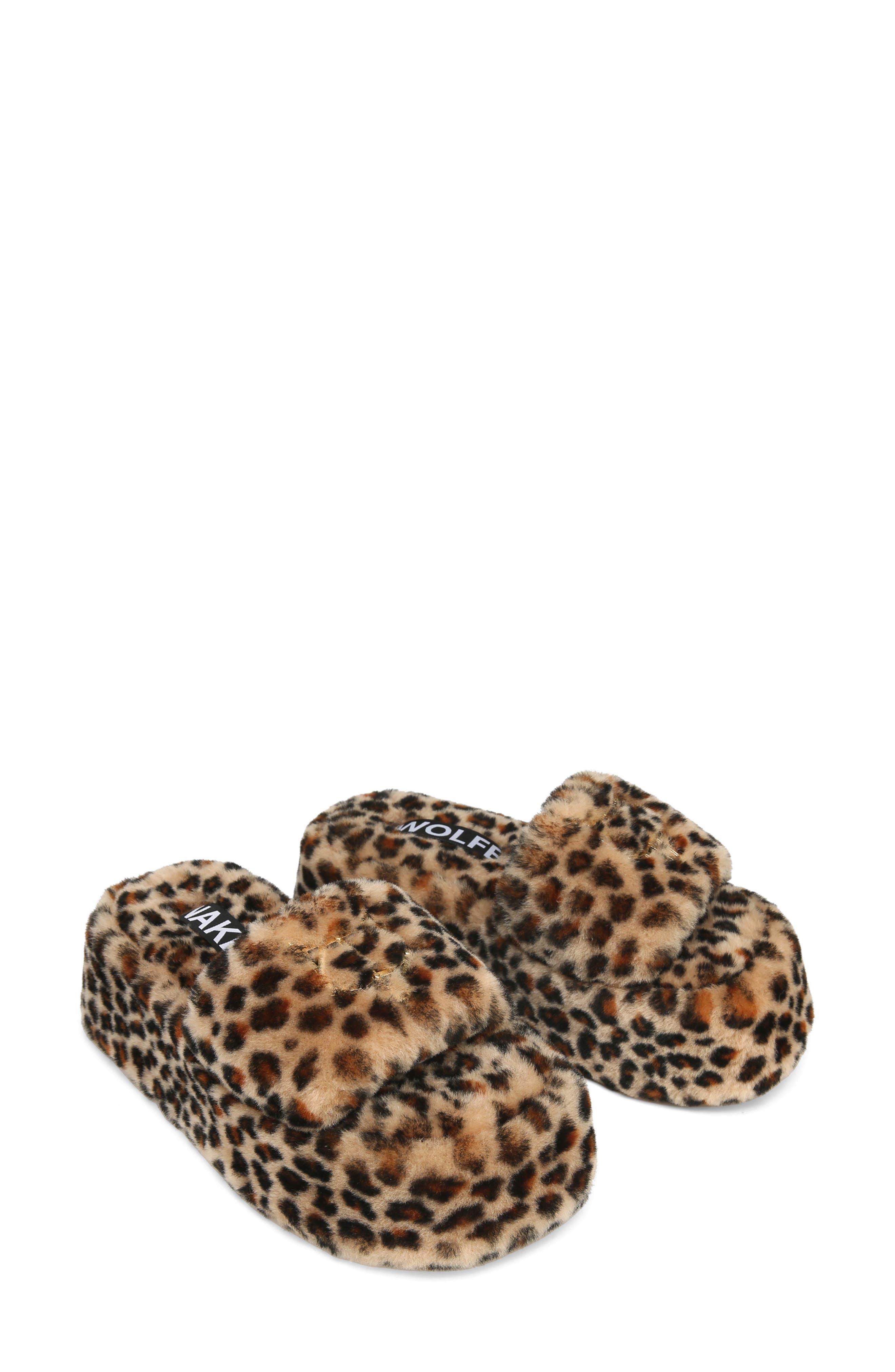 Naked Wolfe Ivy Leopard Print Shearling Platform Slipper, Main, color, 