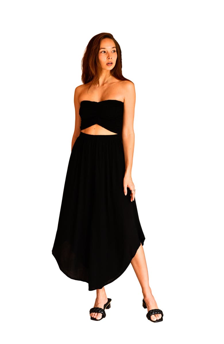 PINK HALEY Winona Smocked Tube Top & Asymmetrical Pants Set, Main, color, Black