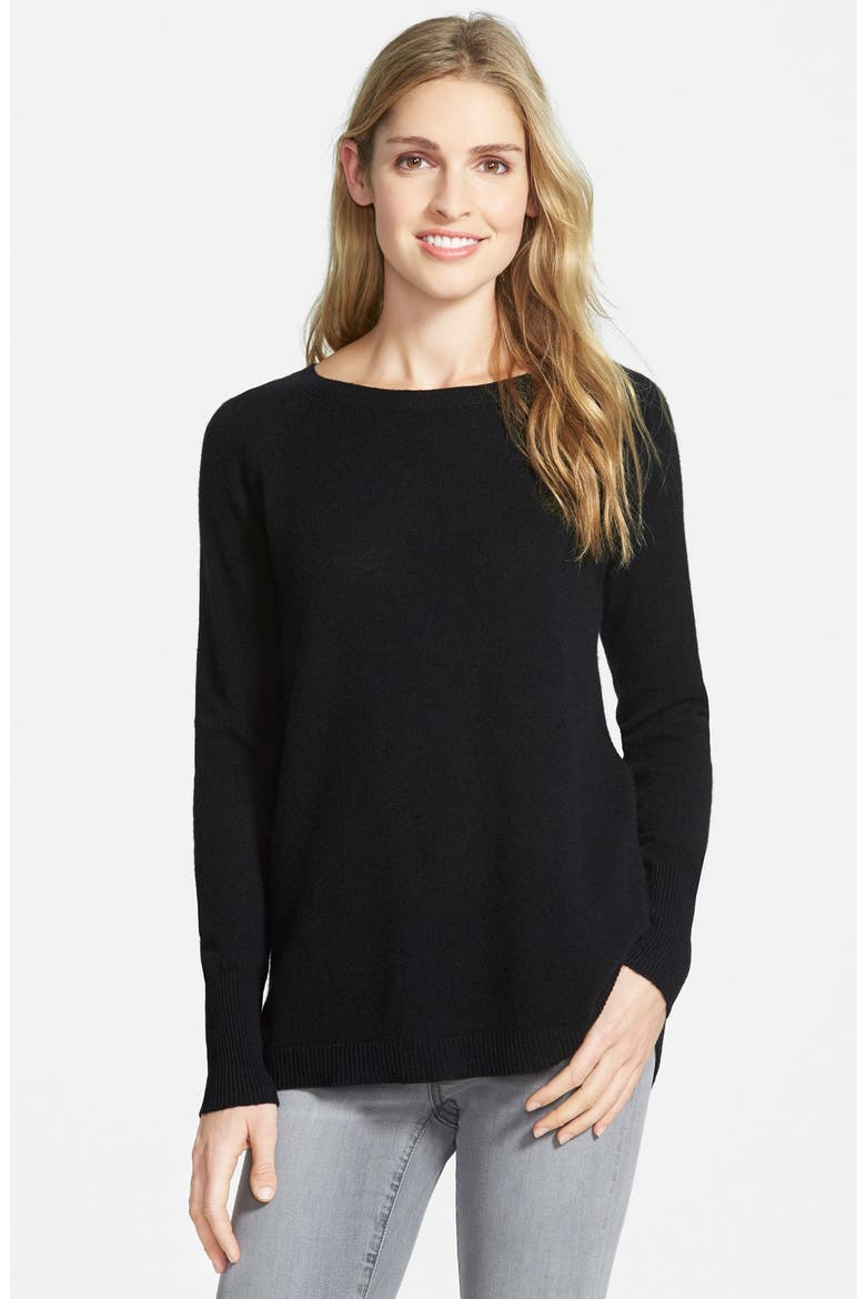 CASHMERE SHIRTTAIL BACK CREW, Main, color, BLACK