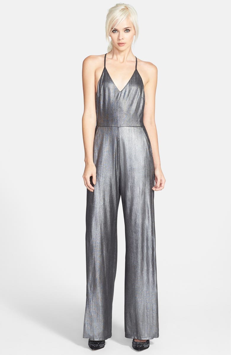 ASTR the Label ASTR Metallic Cross Back Jumpsuit, Main, color, 