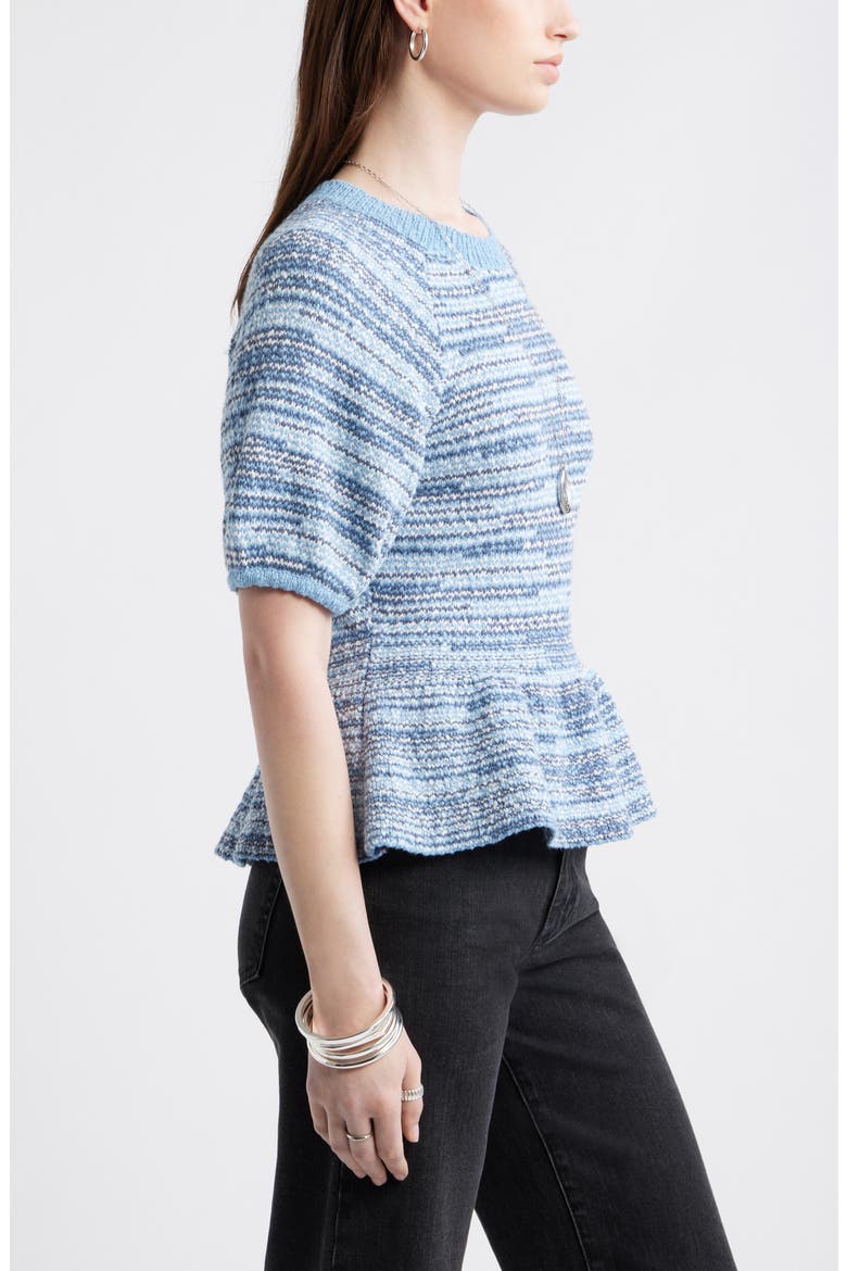 Space Dye Puff Sleeve Cotton Peplum Sweater, Alternate, color, BLUE VINTAGE SPACE DYE