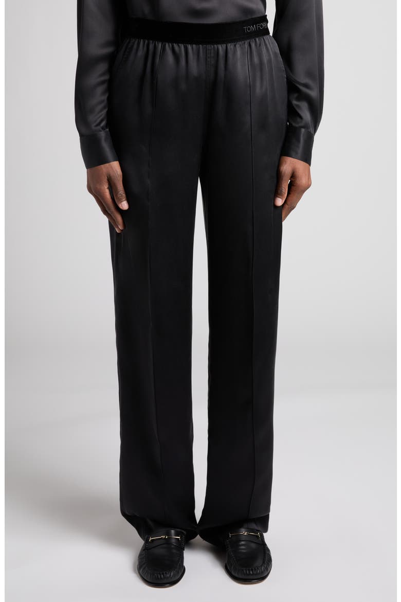 Silk Satin Pajama Pants, Main, color, BLACK