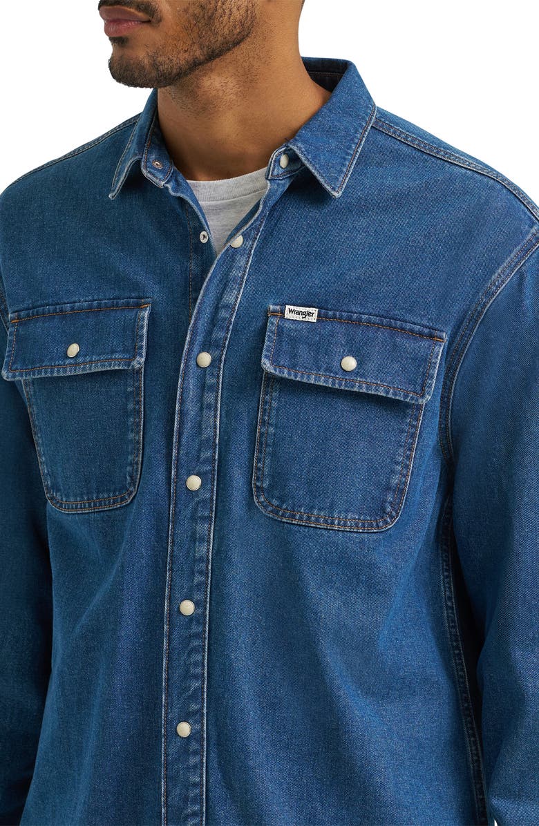 Wrangler Cotton Denim Snap-Up Overshirt, Alternate, color, Retro Blue