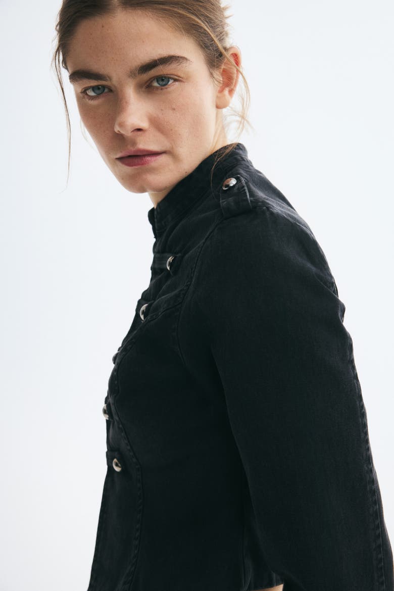 Button-detail Twill Jacket, Alternate, color, Black