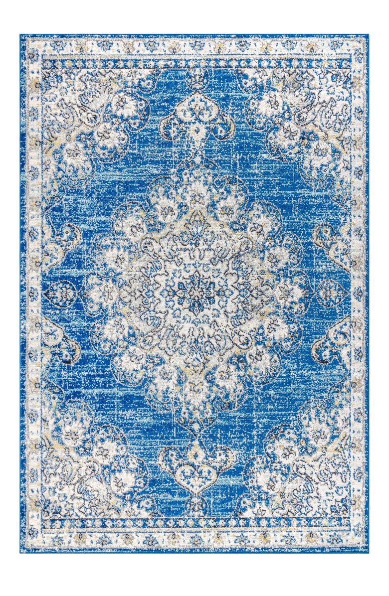 JONATHAN Y Bohemian FLAIR Boho Vintage Medallion Area Rug, Main, color, Blue/Cream