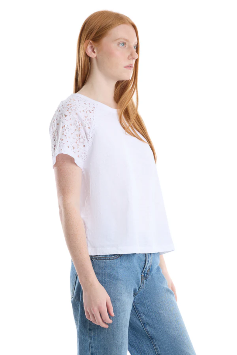 Lace Raglan Sleeve Tee, Alternate, color, White