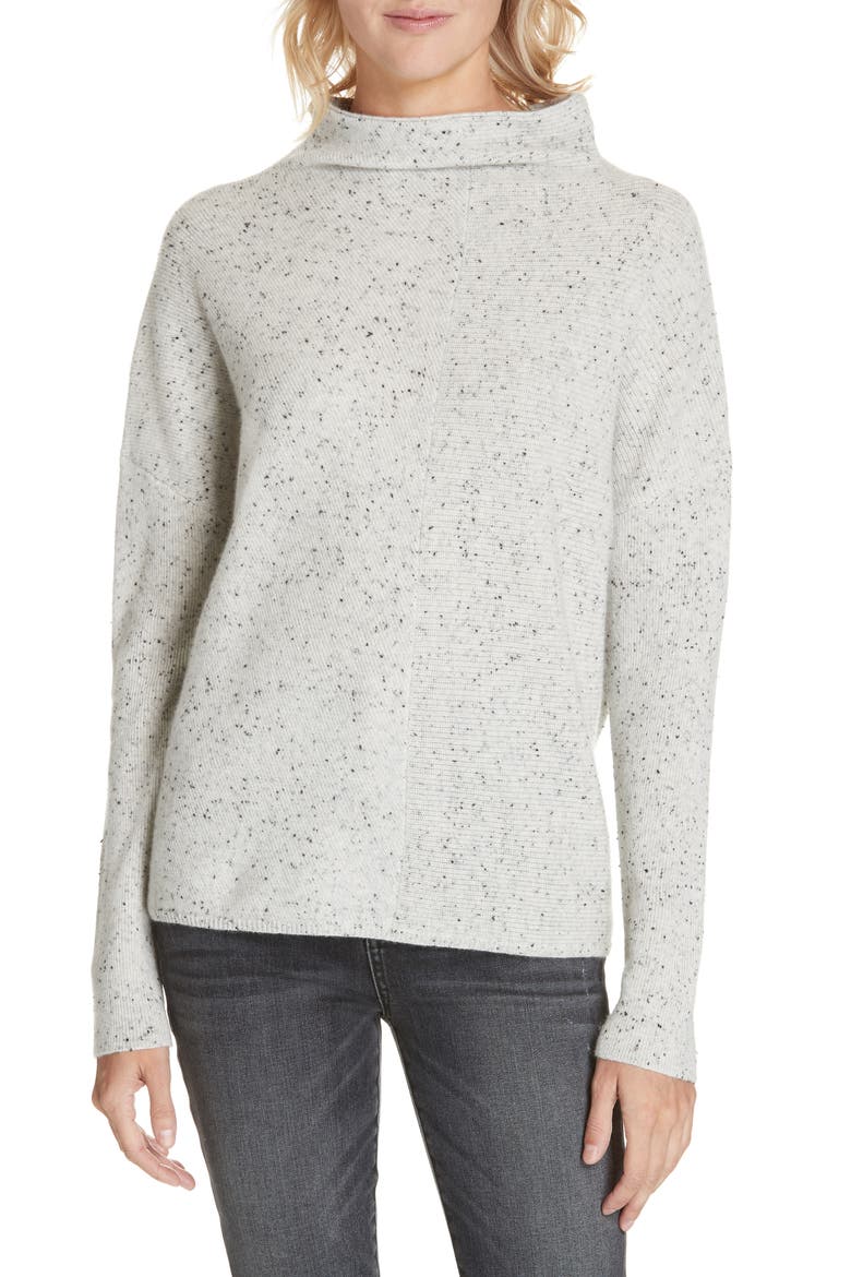 Cashmere Directional Rib Mock Neck Sweater, Main, color, GREY CLAY TWEED