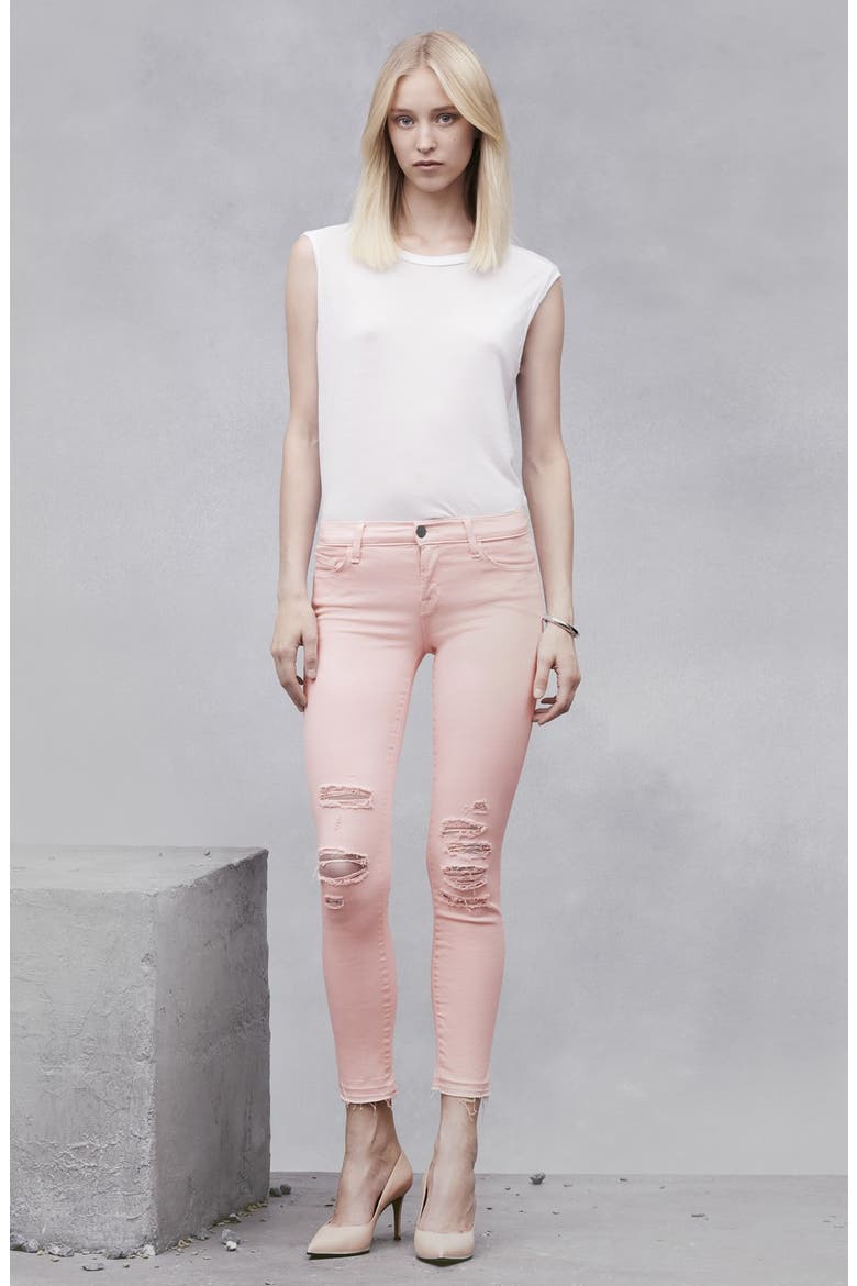 'Little Pink Jean' Low Rise Crop Skinny Jeans, Alternate, color, PINK RIBBON