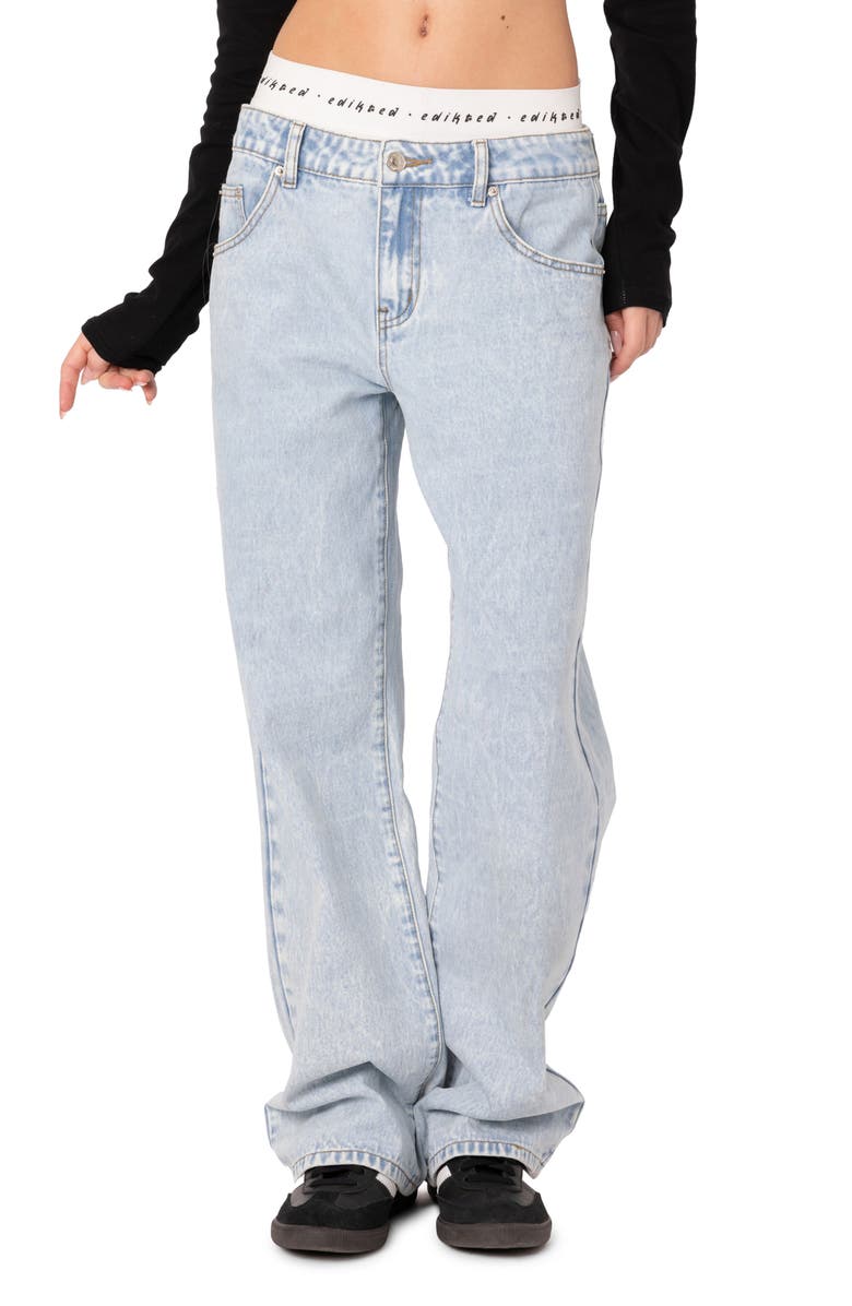 EDIKTED Straight Leg Nonstretch Jeans with Logo Briefs, Main, color, 