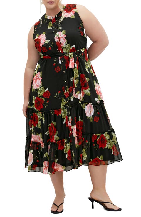 Roma Print Tie Waist Maxi Dress (Plus)