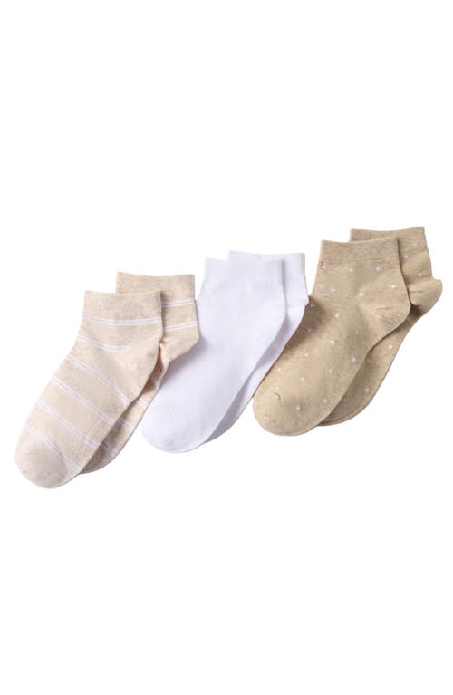 Lands' End 3-pack Cotton Stripe And Dot Quarter Socks In Oatmeal-white-tan