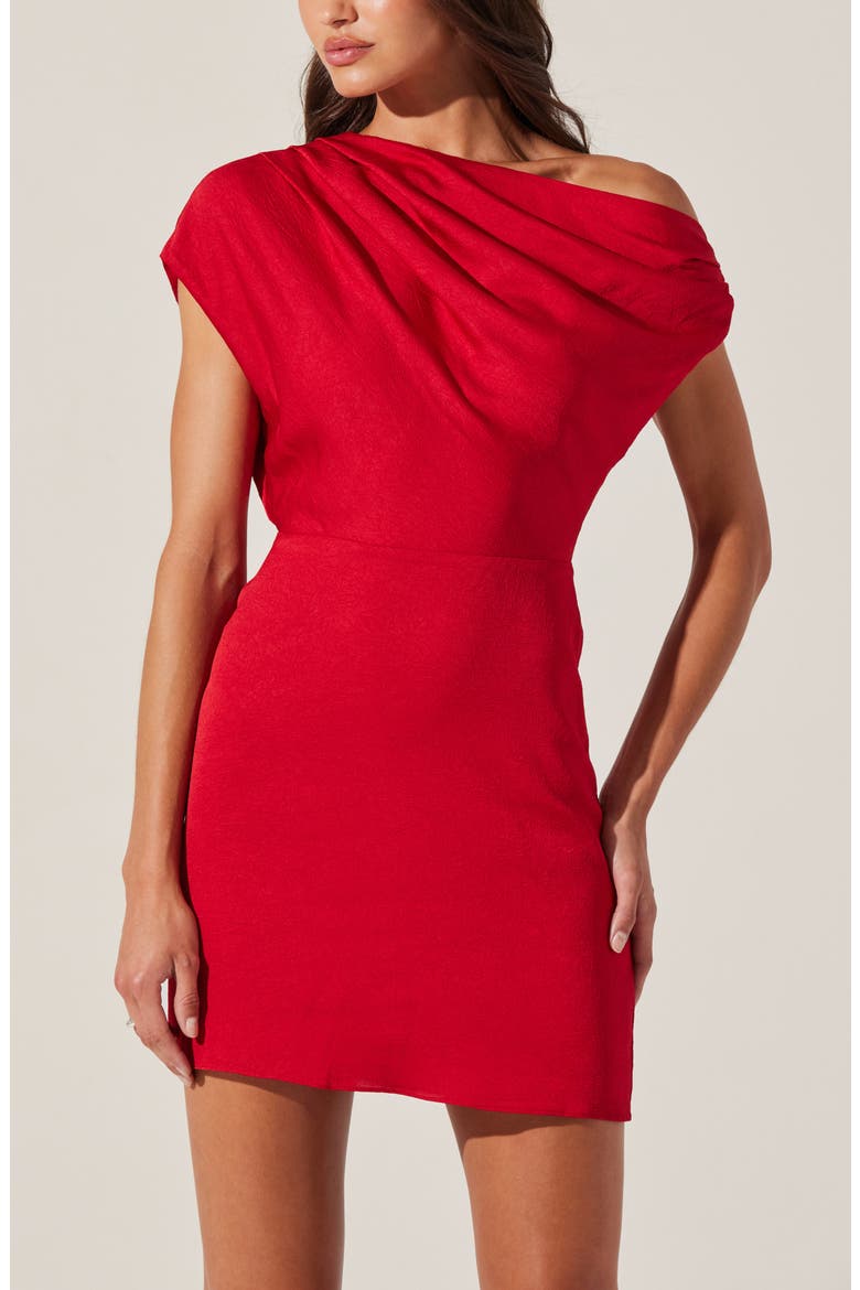 Draped Asymmetric Neck Dress, Alternate, color, RED