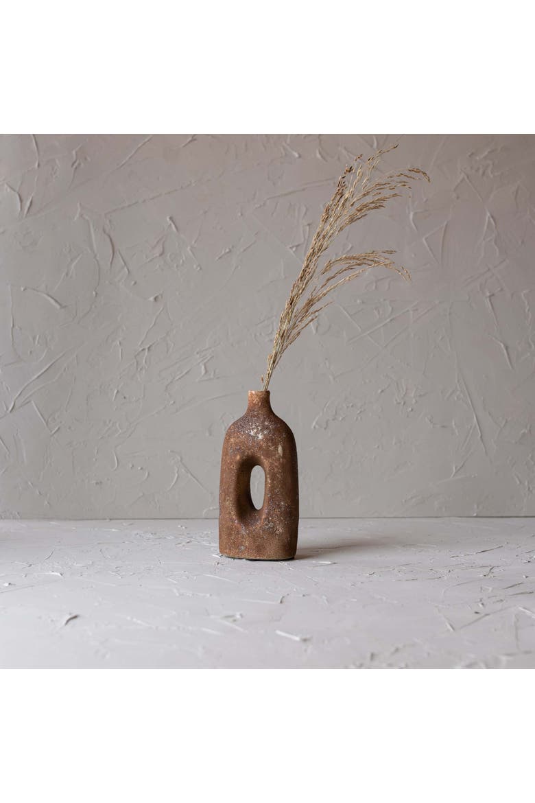 Textured Glaze with Center Hole Vase Rust Stoneware, Alternate, color, Red