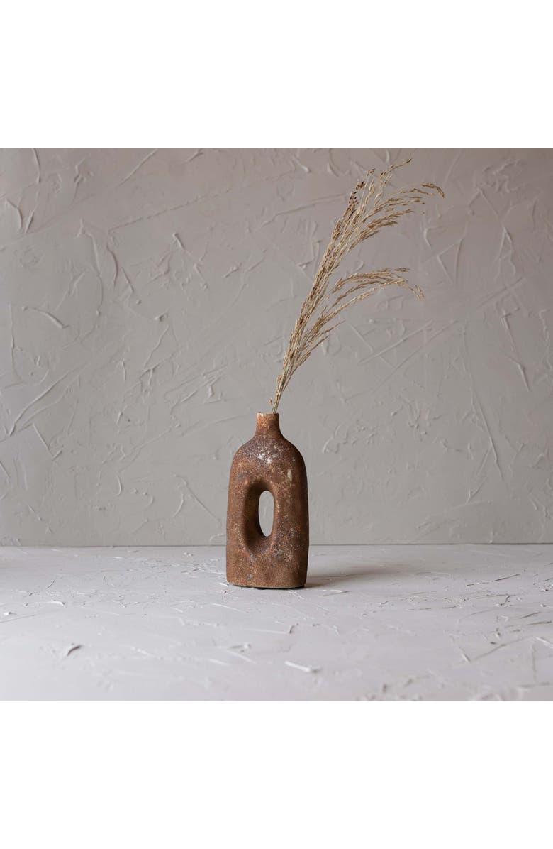 Foreside Home and Garden Textured Glaze with Center Hole Vase Rust Stoneware, Alternate, color, Red