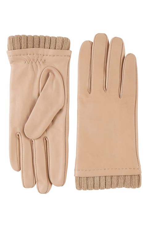 Ribbed Cuff Leather Gloves