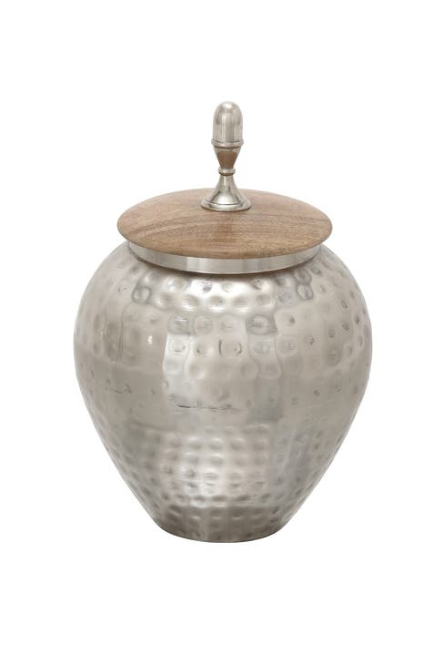 Silvertone Metal Contemporary Decorative Jar