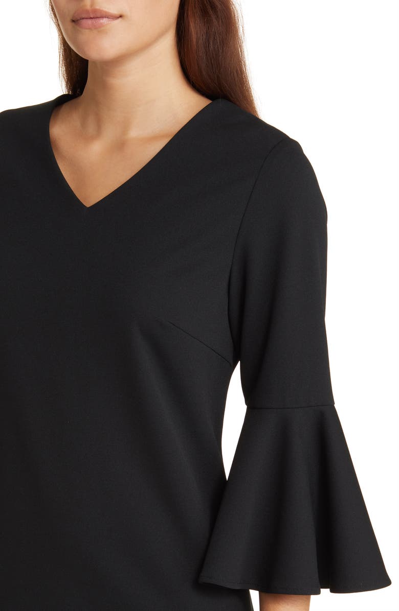 Ming Wang Deco Bell Sleeve Crêpe de Chine Shift Dress, Alternate, color,