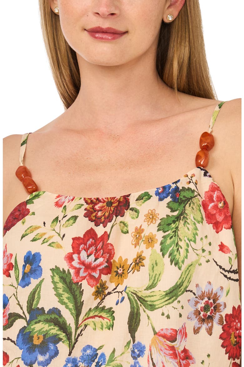 Floral Beaded Bubble Hem Top, Alternate, color, TAN MULTI