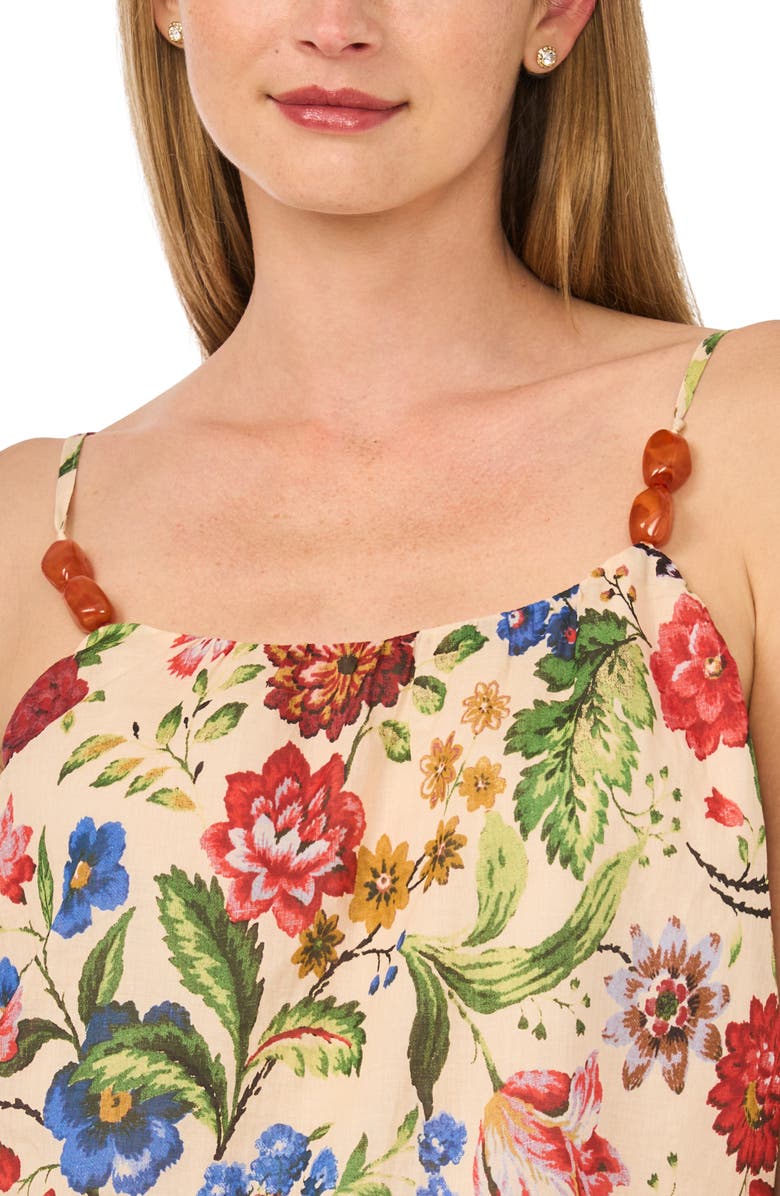 CeCe Floral Beaded Bubble Hem Top, Alternate, color, Tan Multi