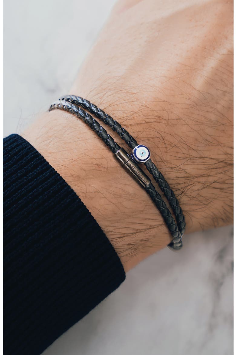 Men's Evil Eye Braided Faux Leather Wrap Bracelet, Alternate, color, BLACK