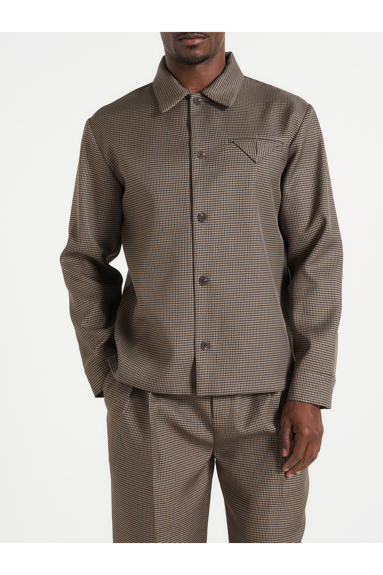 Leo Houndstooth Overshirt, Main, color, Brown