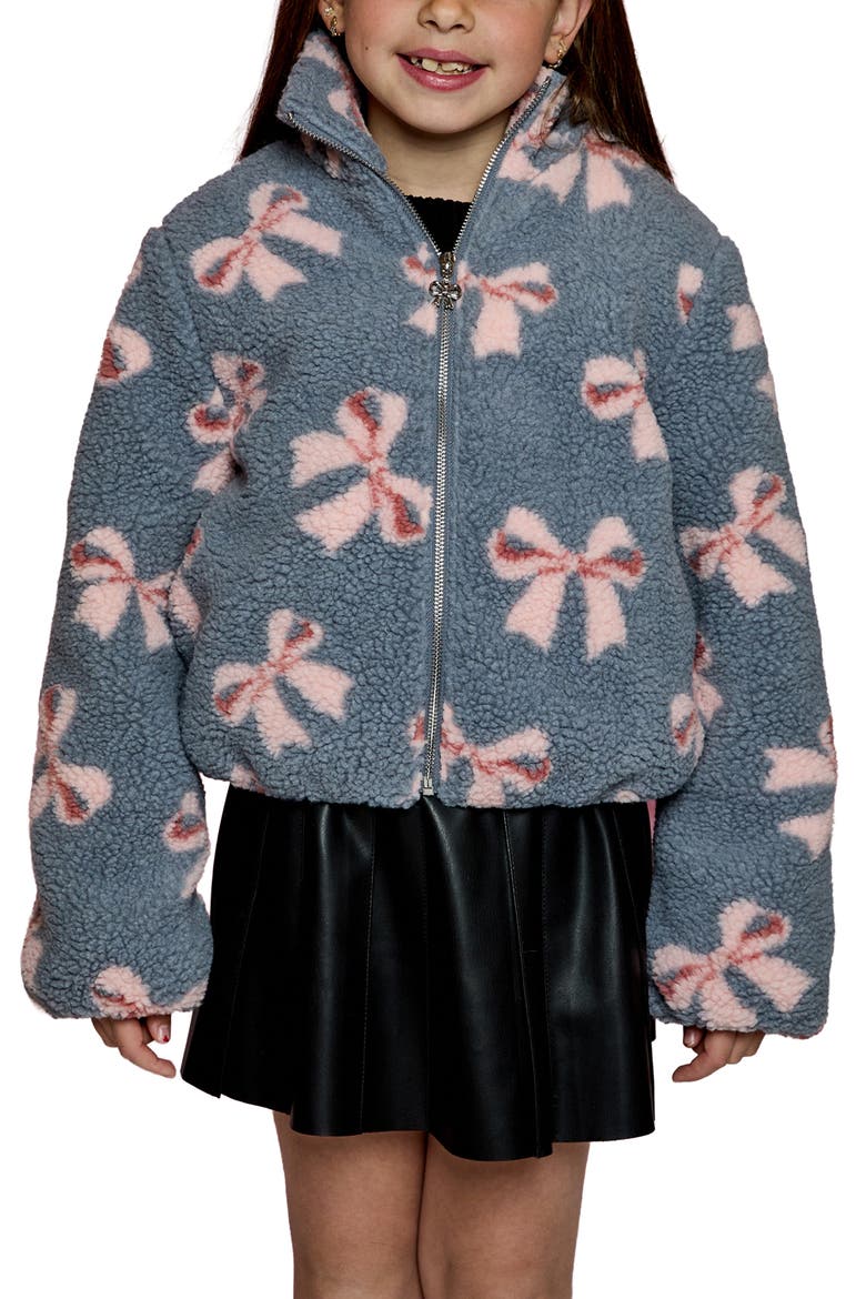 Kids' Bow Printed Fleece Jacket, Main, color, GREY PINK COMBO