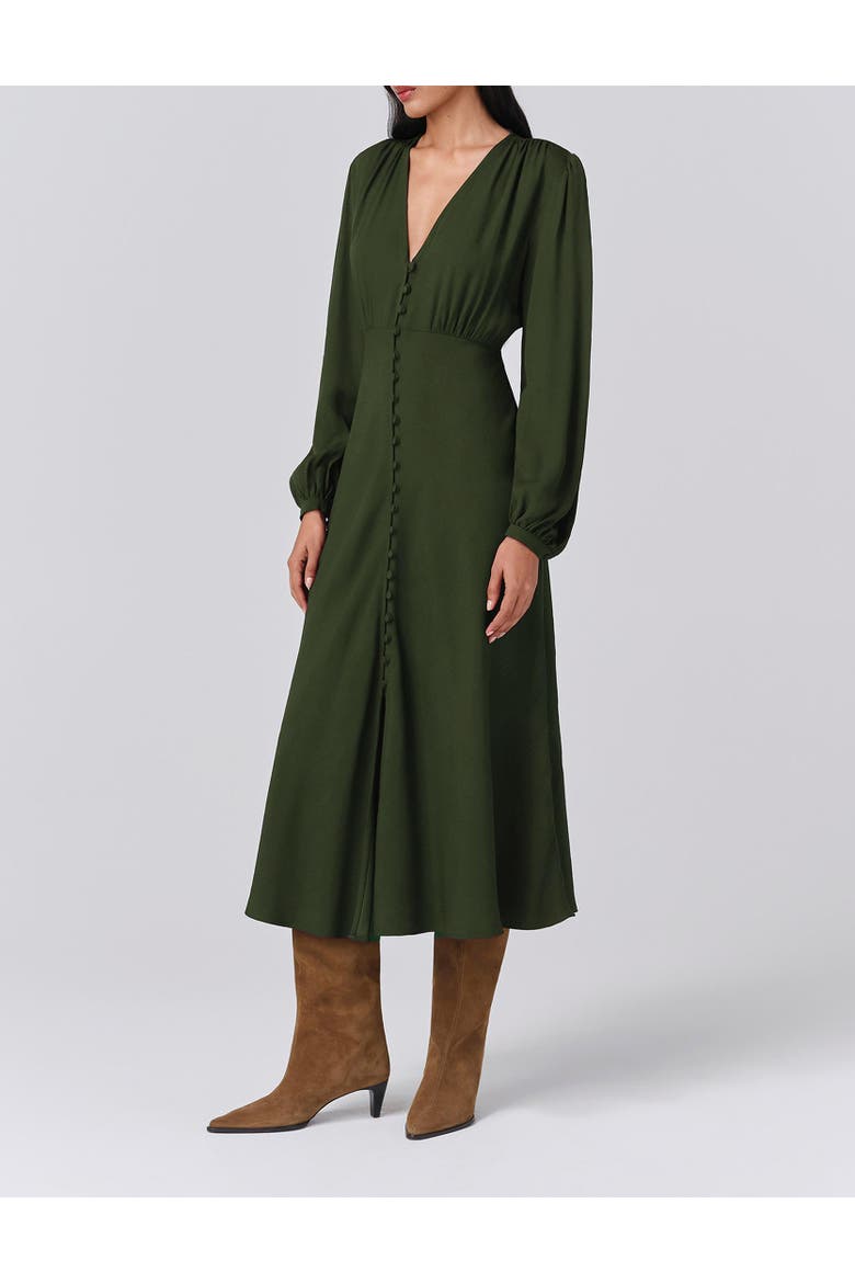 Francesca Crepe Button Up Midi Dress, Alternate, color, Green