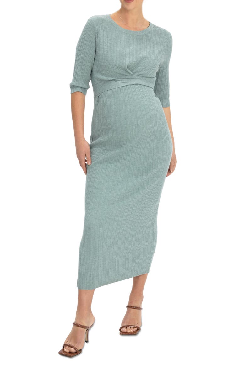 Knit Midi Maternity/Nursing Dress, Main, color, GREEN