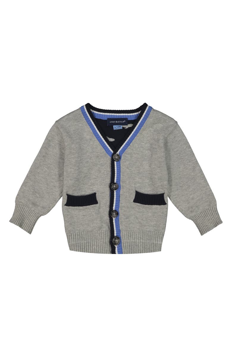 Andy & Evan Shark Intarsia Cotton Cardigan, Main, color,