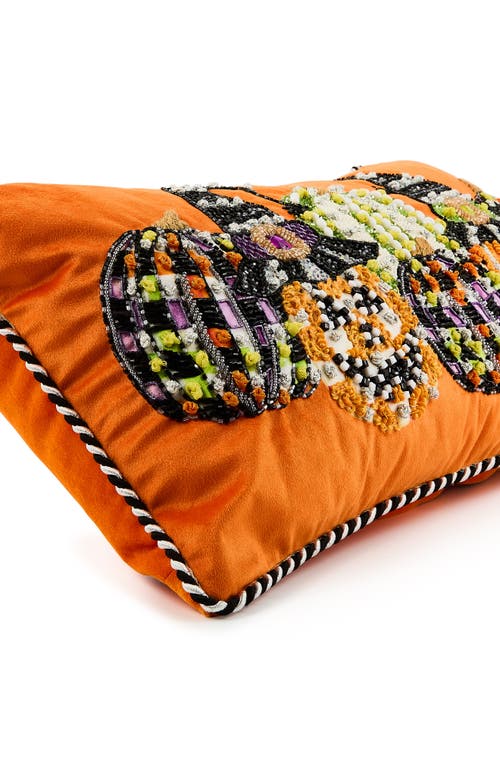 Mackenzie-childs Mackenzie Childs Jack-o'-lanterns Embellished Velveteen Lumbar Accent Pillow In Orange