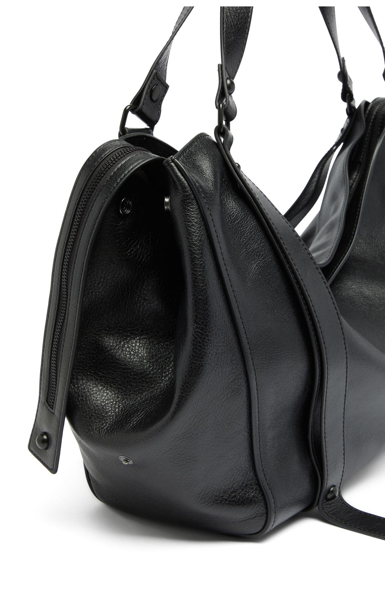 D-One Top Handle Leather Bag, Alternate, color, BLACK
