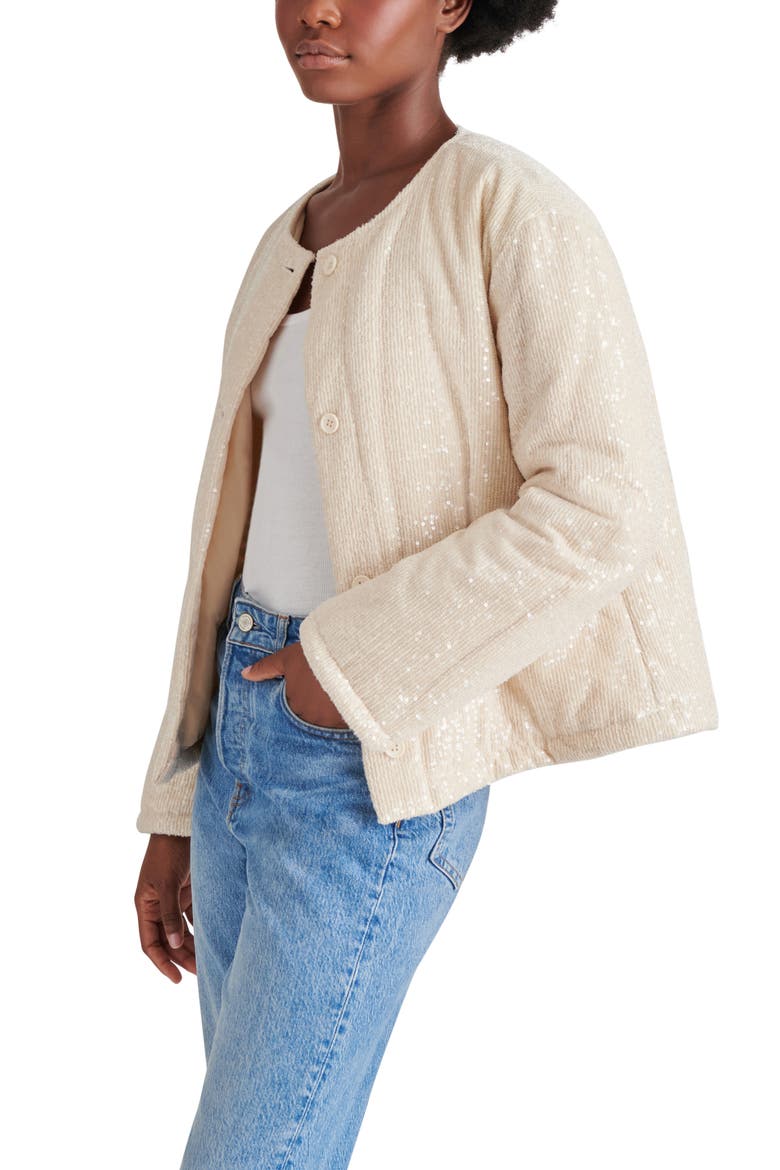Sequin Crop Puffer Jacket, Alternate, color, CREAM