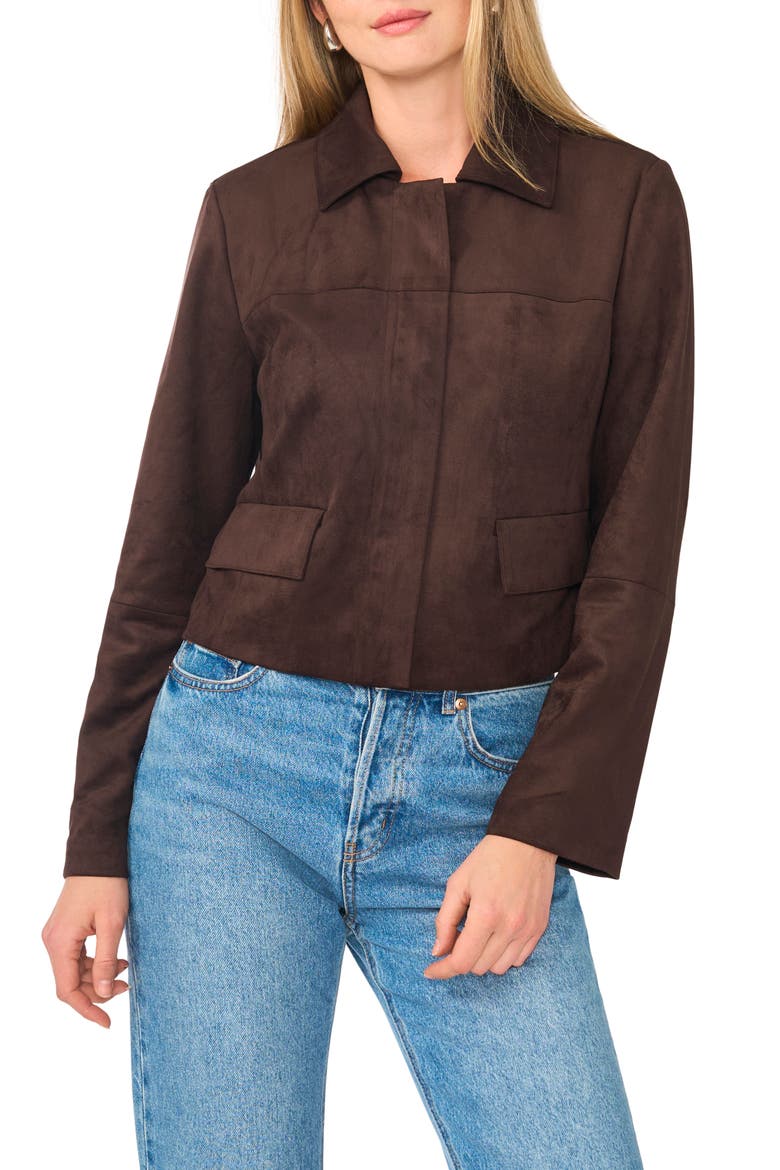 Faux Suede Cropped Jacket, Main, color, CALL ME CHOCOLATE