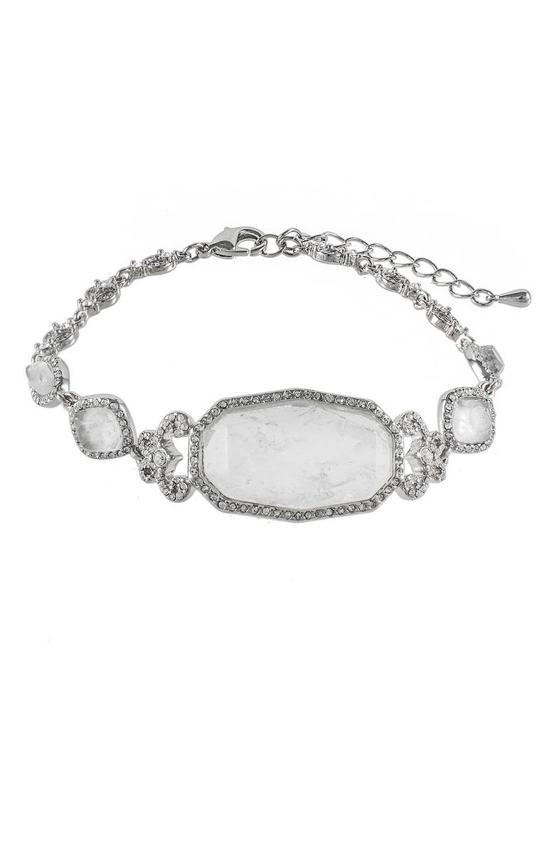 CZ by Kenneth Jay Lane Semi Precious Milky Quartz & CZ Bracelet, Main, color, Clear/Silver