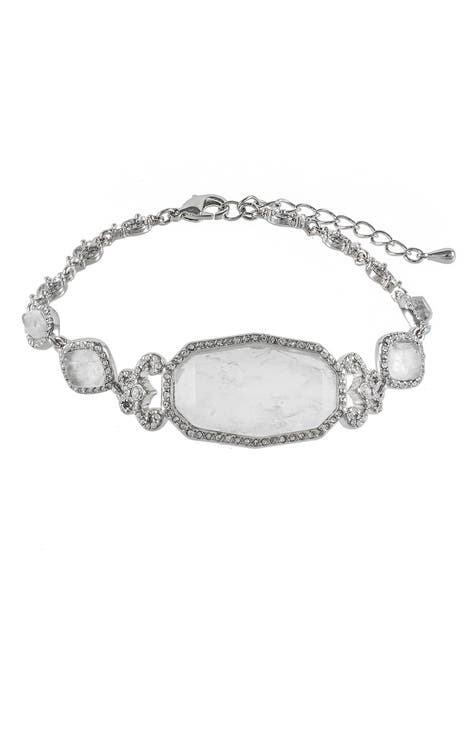 Semi Precious Milky Quartz & CZ Bracelet