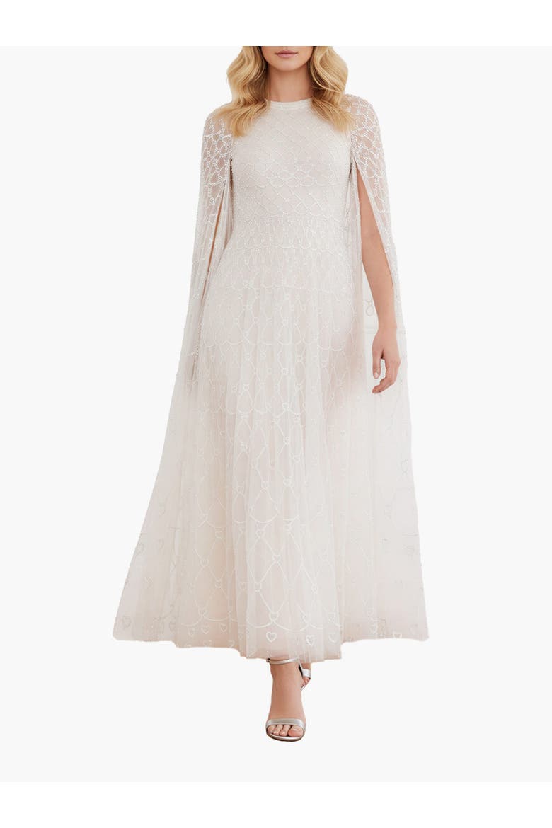 Heart Lattice Cape Ankle Gown, Alternate, color, Cream