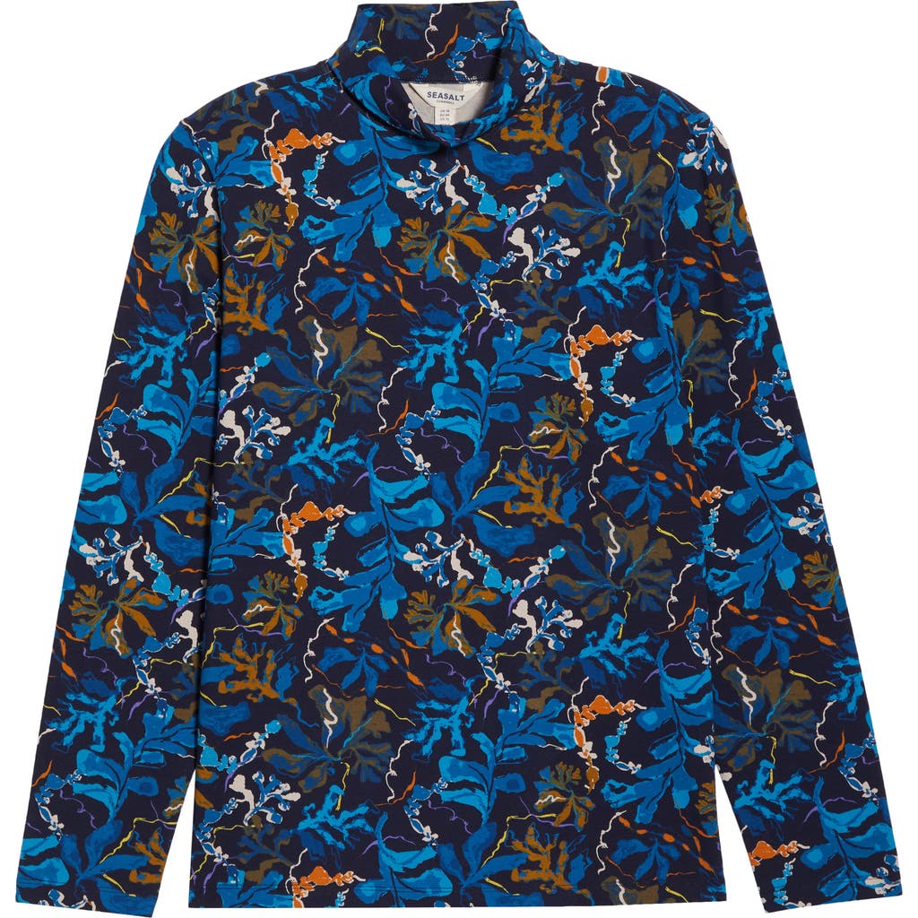 Seasalt Cornwall Landing Turtleneck Stretch Organic Cotton Top In Blue